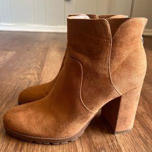 Bershka Suede Mid Boots Women’s Size 7.5 Color Caramel .